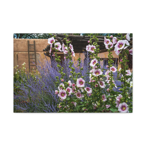 Hollyhock & Lavender Garden Canvas Print — Stretched Matte Wall Art